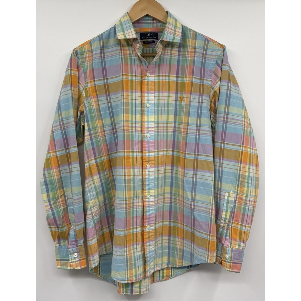Polo Ralph Lauren Beach Twill Long Sleeve Shirt Men's SZ LG Blue Orange Plaid